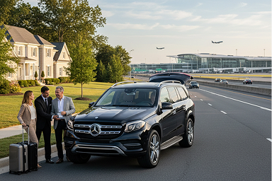 Professional airport transfer service with chauffeur ensuring on-time and stress-free travel